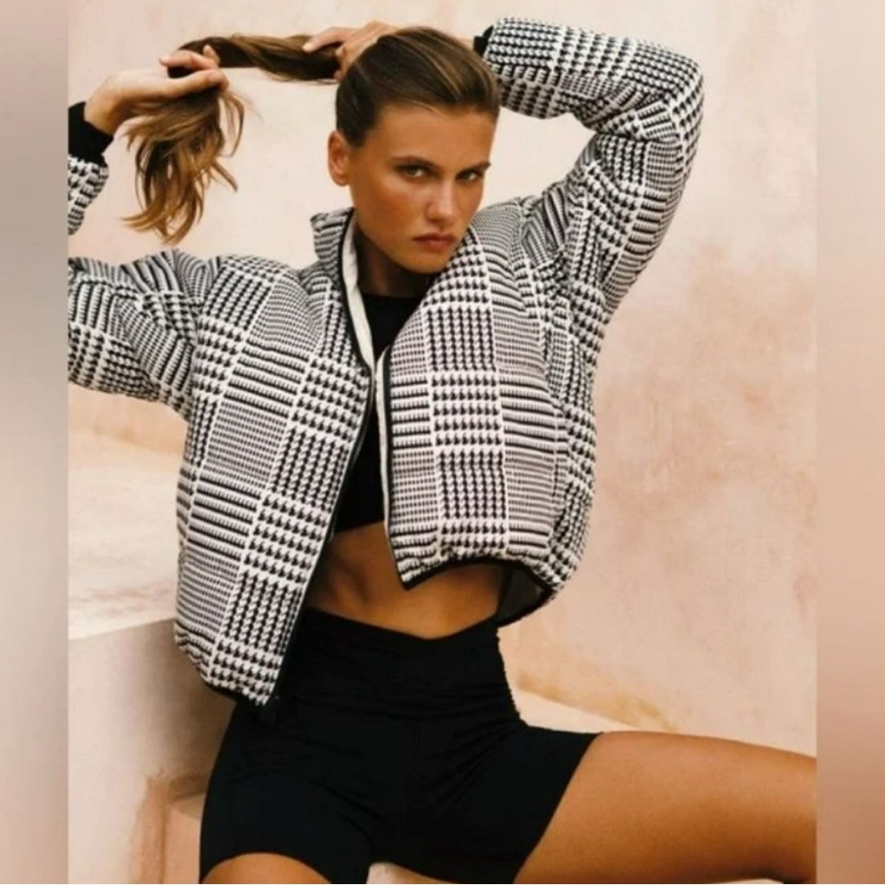 L*Space Black and Bone Checkered Reversible Puffer Jacket